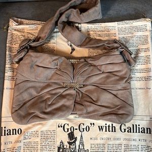 Vintage John Galliano suede & rhinestone bag (1990s-2000s).
